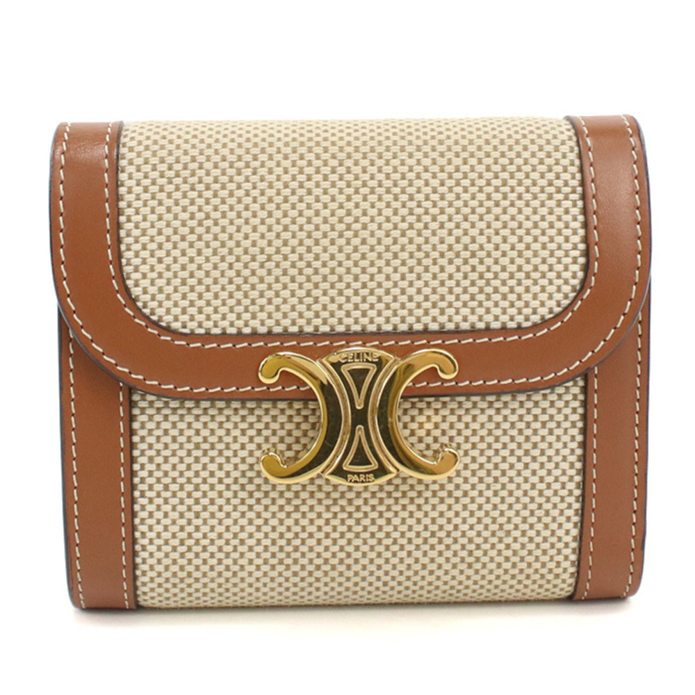 CELINE Celine Tri-fold Wallet CE12010D783 Small Flap Triomphe Women's Beige